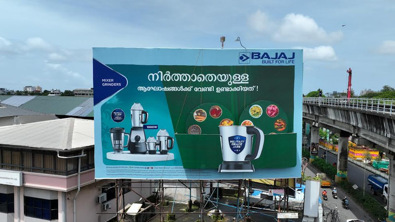 Kochi’s Onam spirit is celebrated by BAJAJ’s 1000-watt mixer grinder impact hoardings