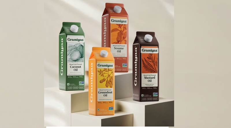 Gramiyaa packs cold-pressed oils in cartons to preserve freshness