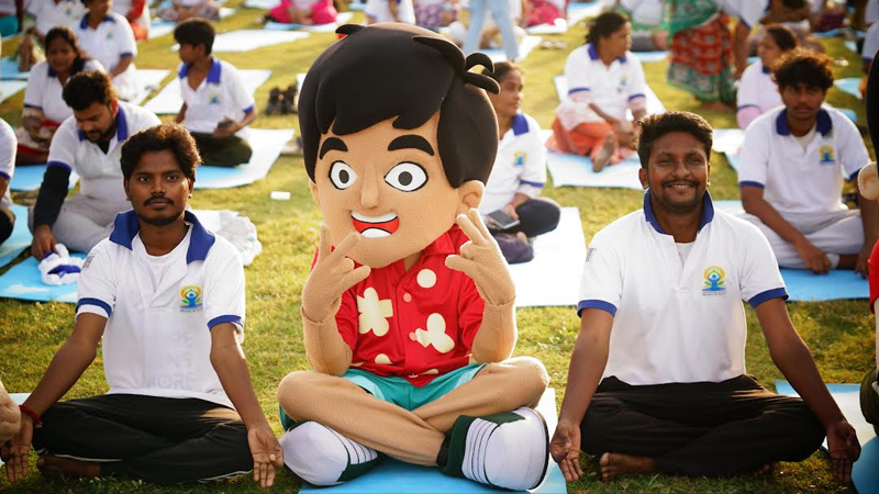 Nick and Sonic join PM Modi in Vizag to promote yoga for children
