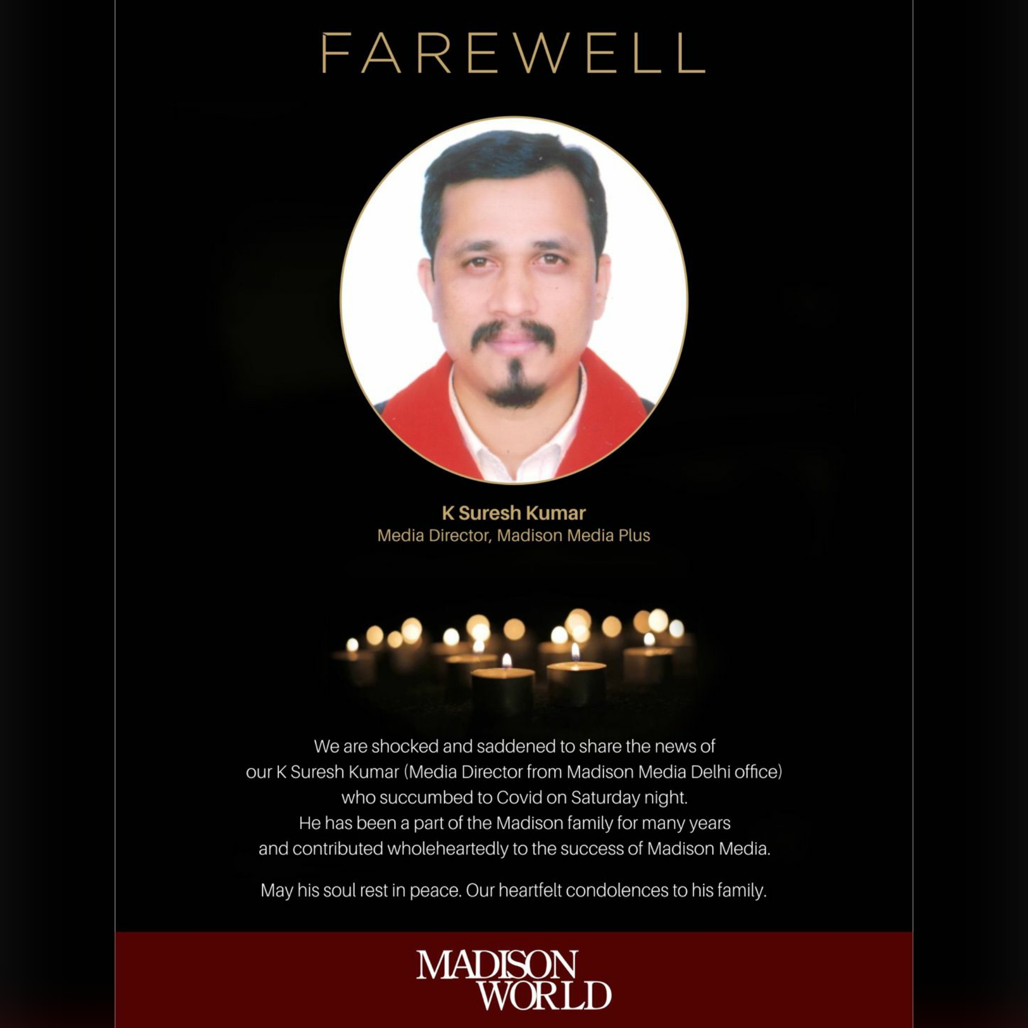 Madison Media’s K Suresh Kumar succumbs to Covid2019