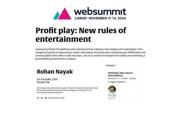 Pocket FM’s Rohan Nayak to deliver keynote at Web Summit, Lisbon 2024