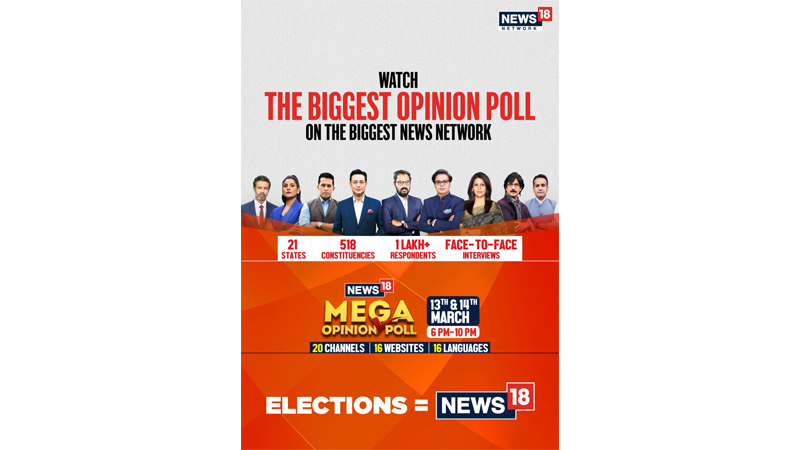 News18’s Mega Opinion Poll results to be unveiled at 6 PM on March 13