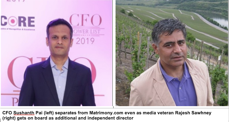 Matrimony.com CFO Sushanth  Pai resigns ; Rajesh Sawhney becomes additional director
