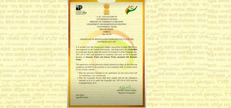 Copyrights registrar grants copyright society status to Indian screenwriters rights body