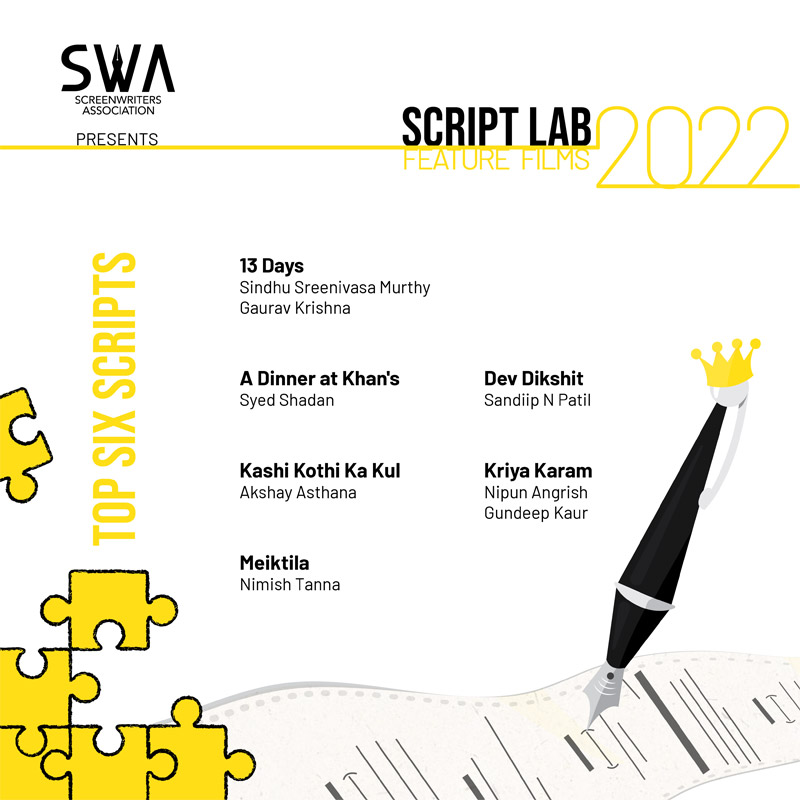 Screenwriters Association announces winners of  Script Lab 2022
