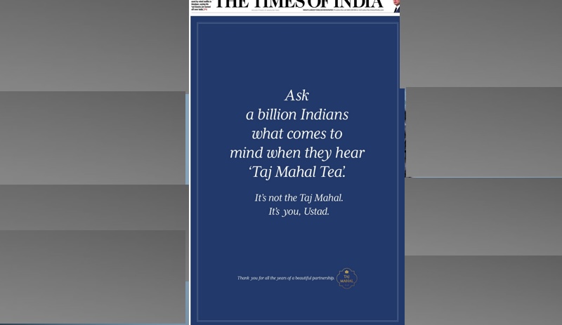 Brook Bond’s Taj Mahal chai’s graceful tribute to Zakir Hussain