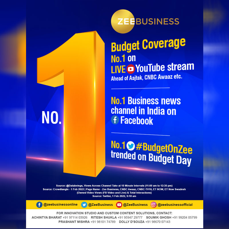 Zee Business becomes viewers’ top choice for Budget Day 2022