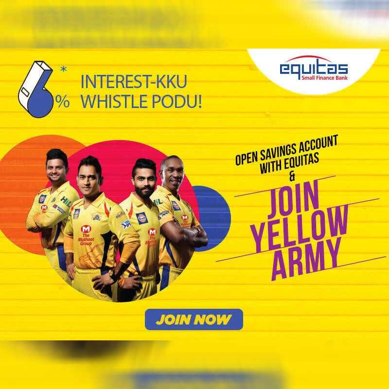 Equitas Small Finance Bank Limited is now the official retail banking partner of Chennai Super Kings