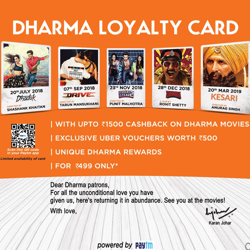Paytm partners with Dharma Productions to launch loyalty card for fans