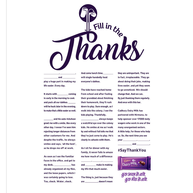 Cadbury and Ogilvy’s ‘Heart Felt Thank You note’  print campaign