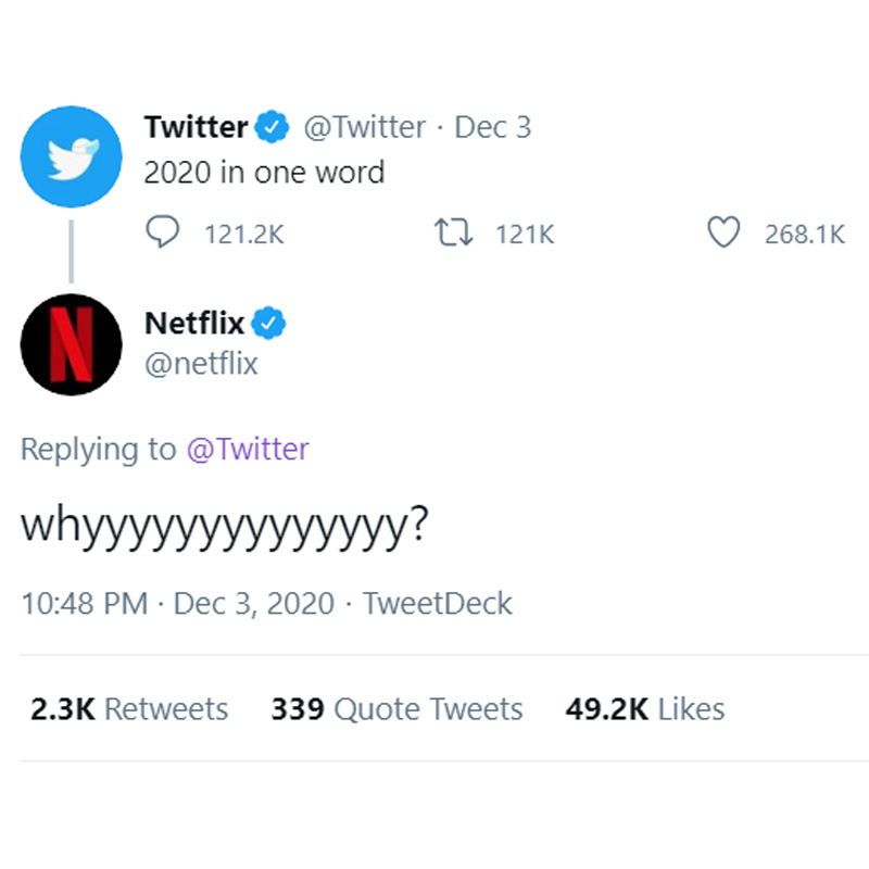 Brand Twitter describes 2020 in one word