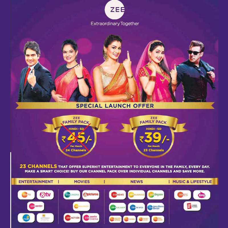 ZEEL launches ‘Zee Family Pack’ at Rs 39 per month for 23 channels